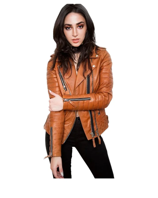 Women Quilted Brown Leather Jacket