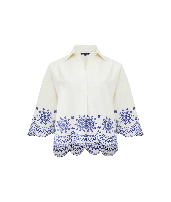 Alissa Cotton Embroidered Popover Shirt - White