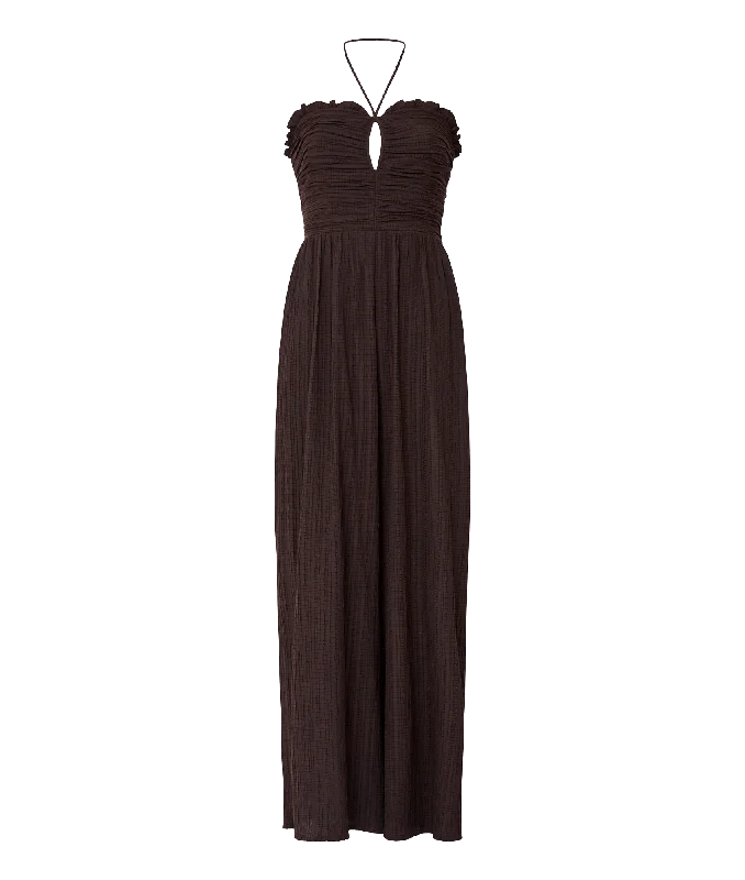 Bonny Pleated Strappy Halterneck Jumpsuit - Brown