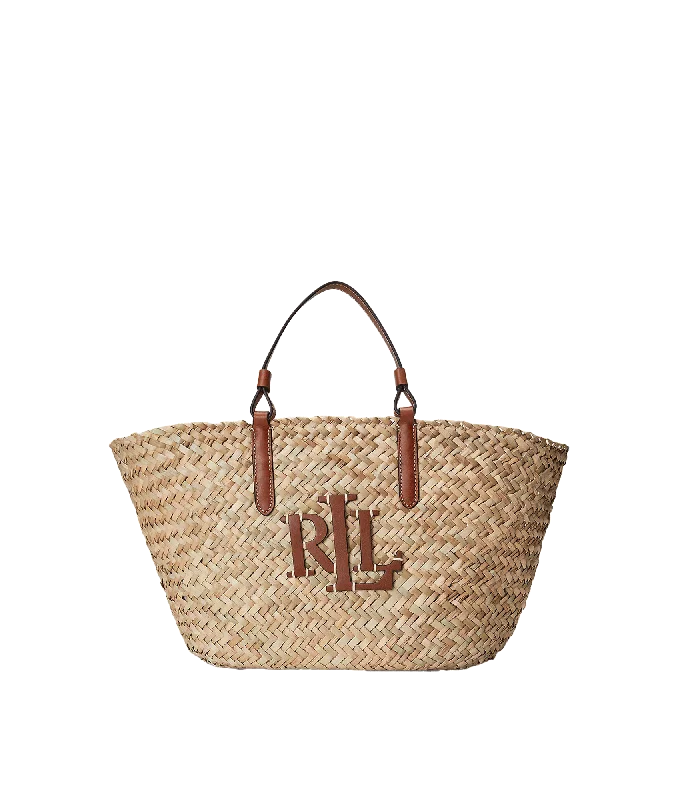 Leather-trim Straw Medium Shelbie Tote - Brown