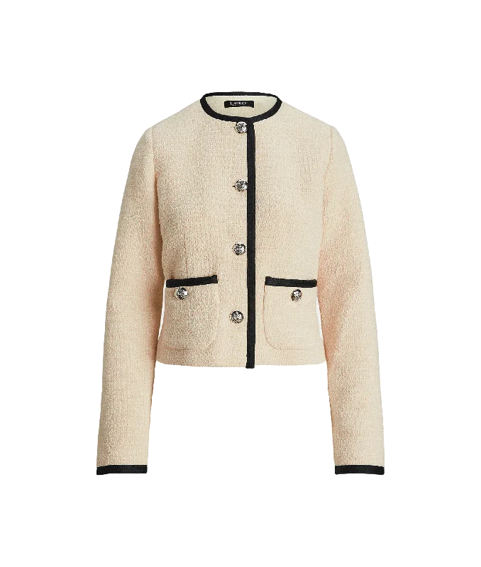 Two-tone Bouclé Cropped Jacket - Cream