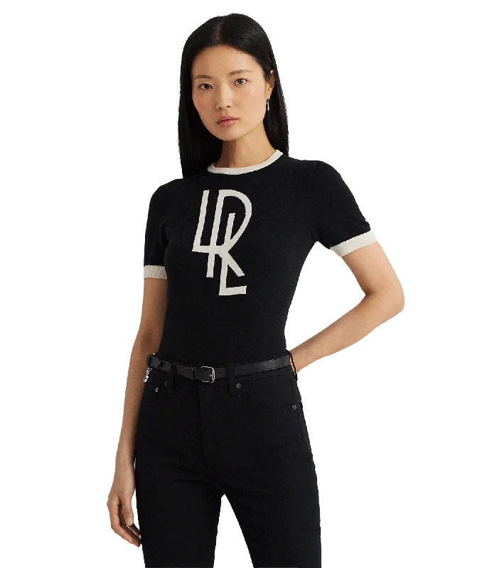 Two-tone Logo Short-sleeve Sweater - Black