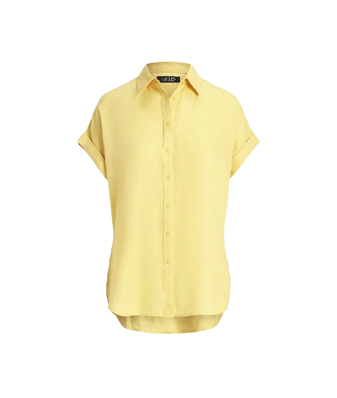 Relaxed Fit Linen Short-sleeve Shirt - Yellow