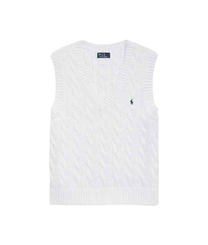 Cable-knit Cotton V-neck Sweater Vest - White