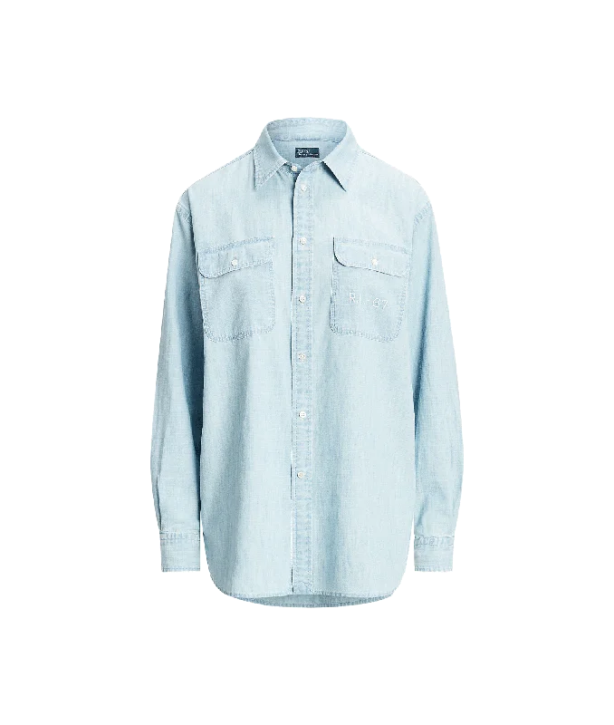 Embroidered-logo Chambray Shirt - Blue