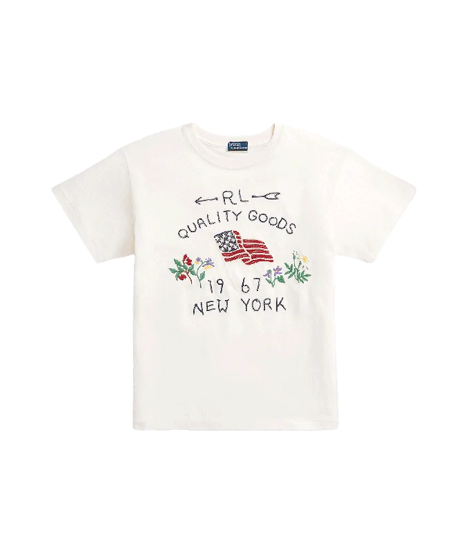 Embroidered Flag Cotton Tee - White