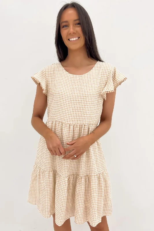 Bennie Mini Dress Latte Gingham