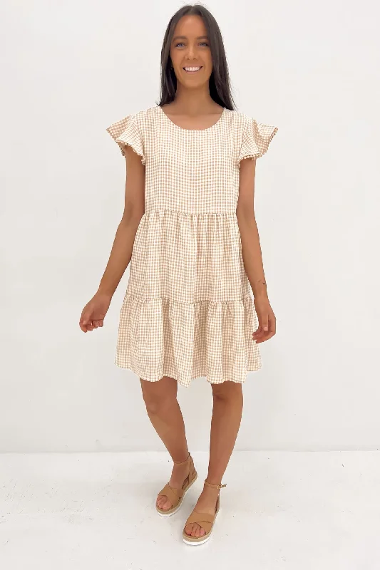 Bennie Mini Dress Latte Gingham