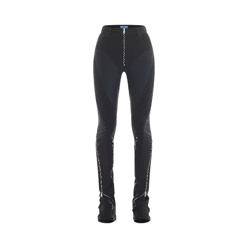 black zipped bi-material jeans