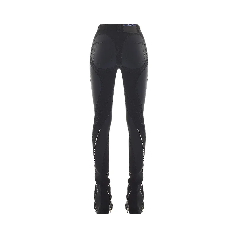 black zipped bi-material jeans