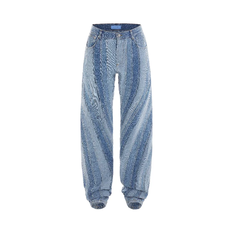 blue multicolor spiral baggy jeans