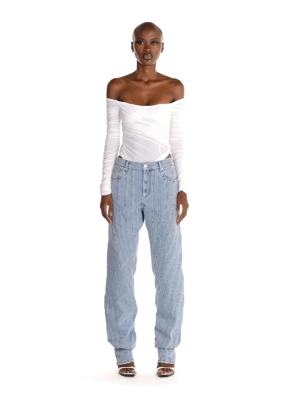 blue spiral baggy jeans