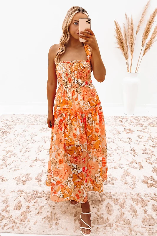 Charlotte Midi Dress Orange Floral