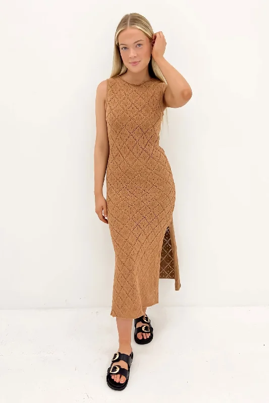 Coleman Crochet Maxi Dress Brown