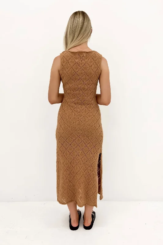 Coleman Crochet Maxi Dress Brown