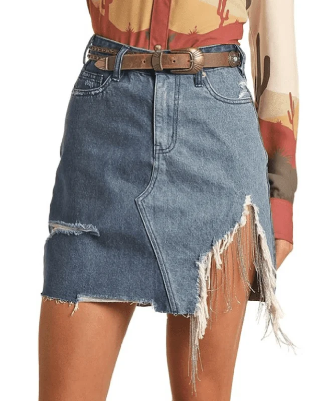 Rock & Roll Cowgirl Women's West Desperado High Rise Distressed Skirt BW69D02261