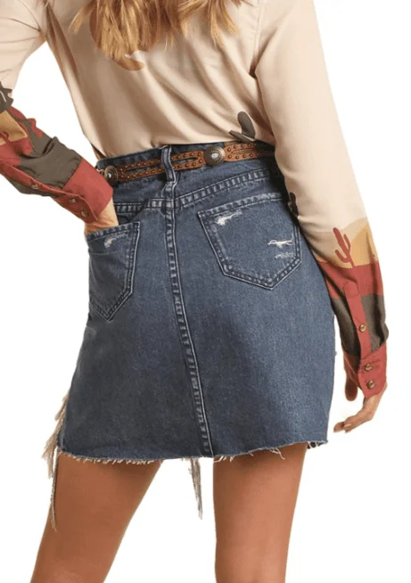 Rock & Roll Cowgirl Women's West Desperado High Rise Distressed Skirt BW69D02261