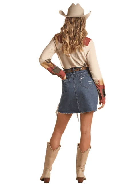 Rock & Roll Cowgirl Women's West Desperado High Rise Distressed Skirt BW69D02261