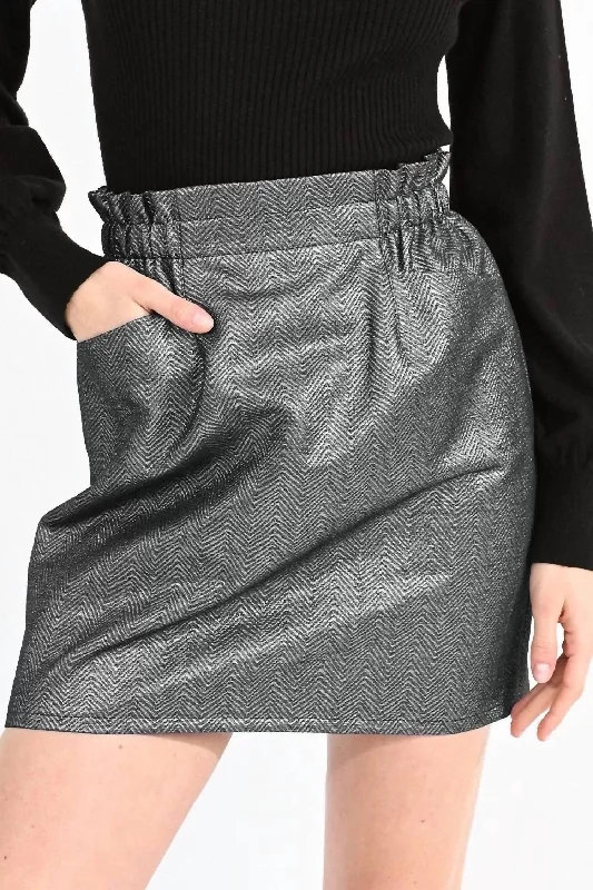 Iridescent Herringbone Mini Skirt In Silver