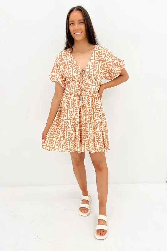 Joshua Mini Dress Orange Geo Coral