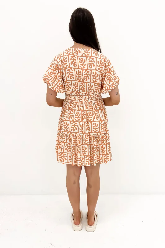 Joshua Mini Dress Orange Geo Coral