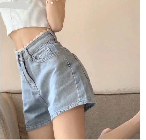 KittenAlarm - Lace Waist Denim Shorts Jeans