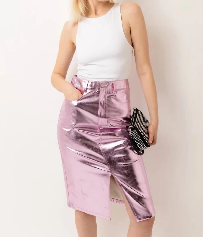 Lupe Metallic Pencil Skirt In Pink