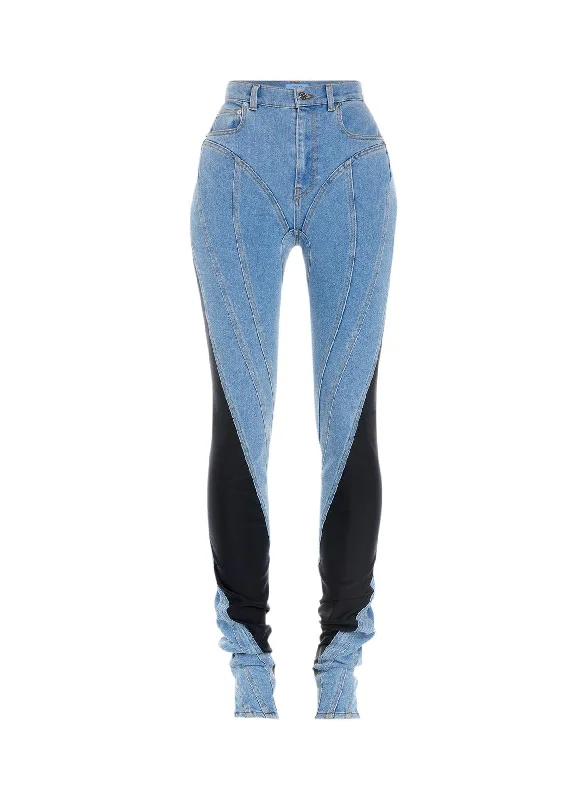 medium blue bi-material spiral jean