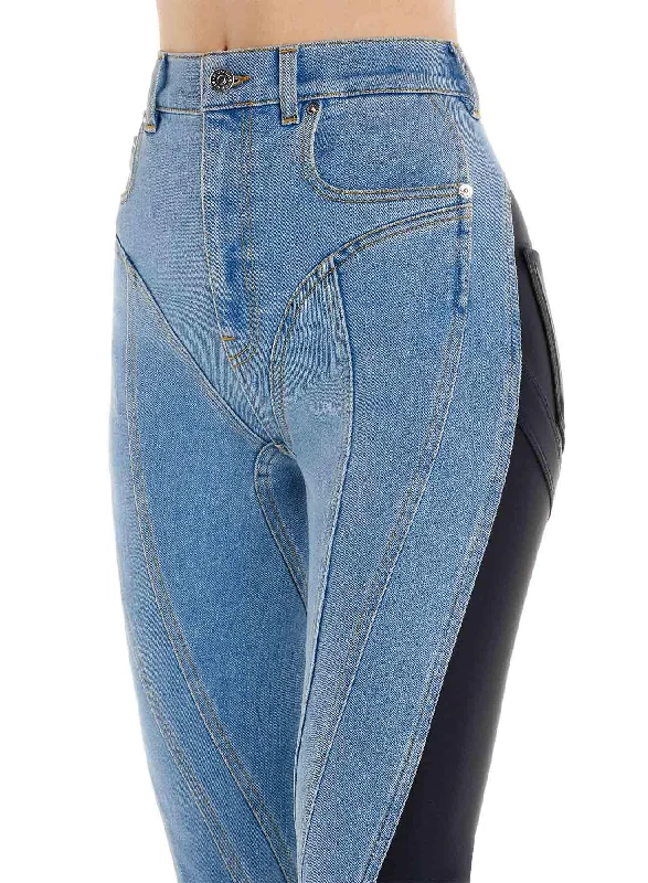 medium blue bi-material spiral jean