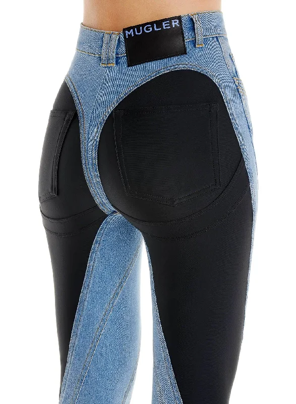 medium blue bi-material spiral jean