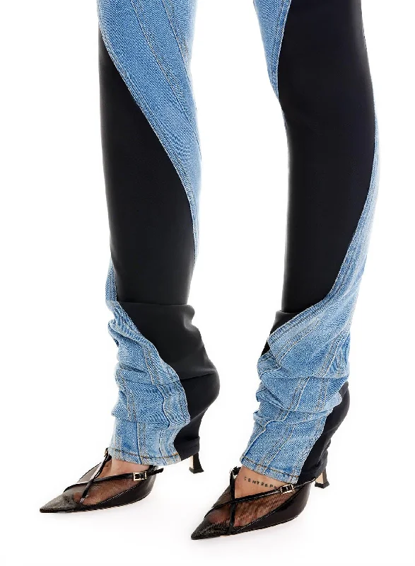 medium blue bi-material spiral jean