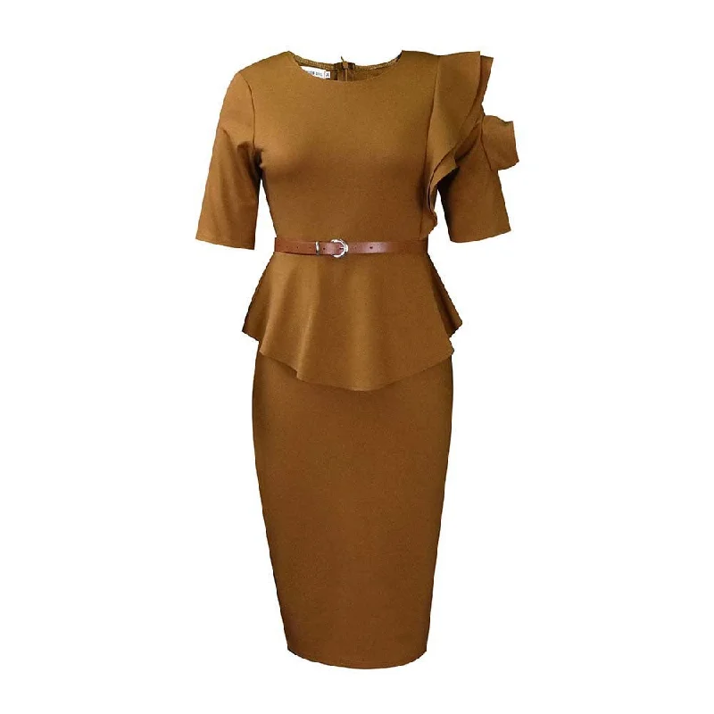 NiDELL D234 with Belt . Cross-Border Autumn New Flower Solid Color plus Size Temperament Elegant Pencil Skirt European and American Style Dress