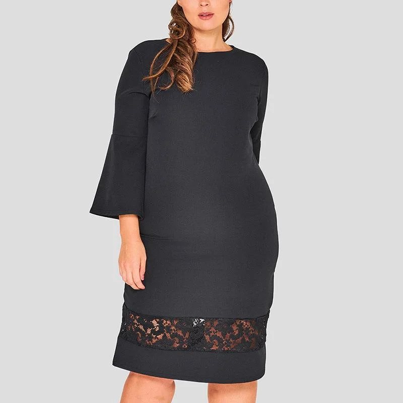 NiDELL . Spring and Summer New European and American plus Size Women's Clothes Fashionable Elegant Knitted Lace Stitching Mingyuan Style Elegant Dress