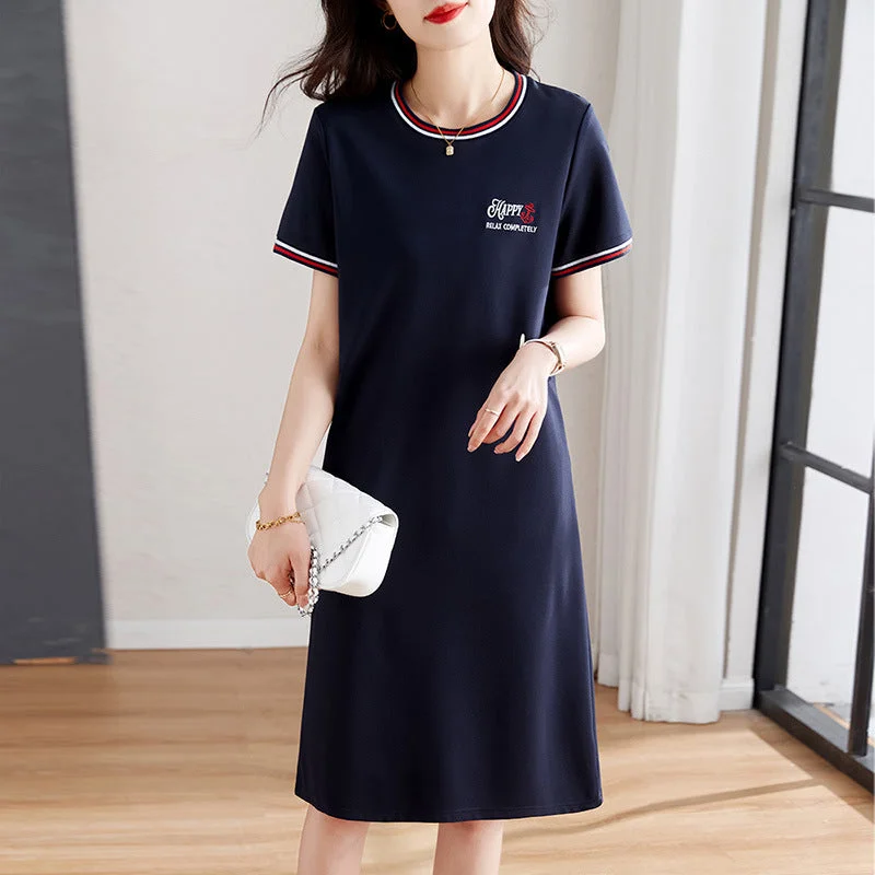 NiDELL T-shirt Dress for Women . New Summer High-End Exquisite Women's Loose Slimming Mid-Length Short Sleeve Dress