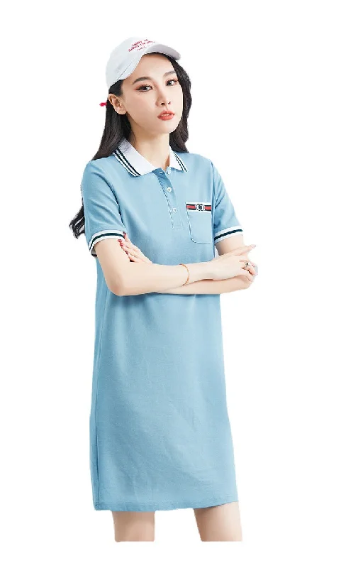 NiDELL Women's Short-Sleeved Dress Summer . New Polo Collar Casual Sports Skirt Fashion Polo Collar Mid-Length Dress