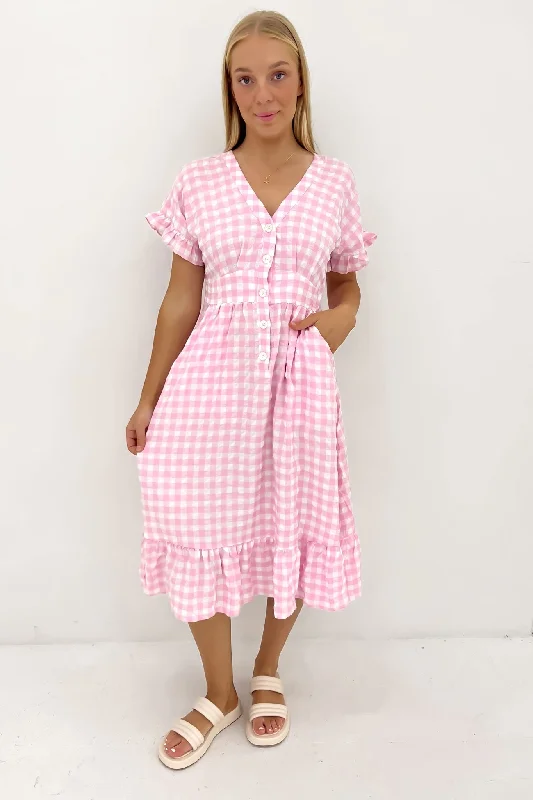 Wren Midi Dress Pink Gingham