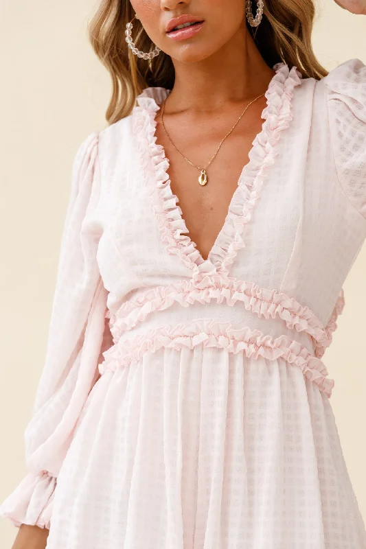 Laney Long Sleeve Frill Trim Romper Baby Pink