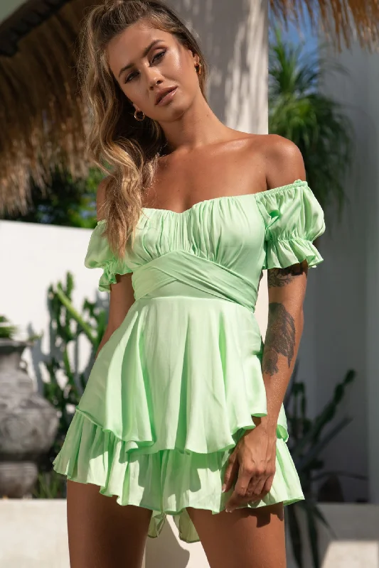 Linka Off-Shoulder Tie Back Romper Apple