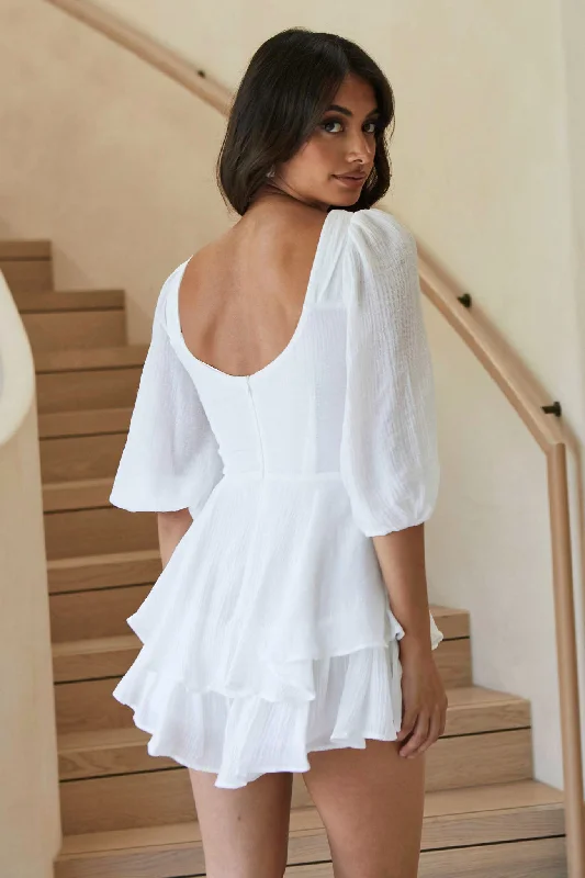 Picture This Three Quarter Sleeve Cut-Out Bust Romper White