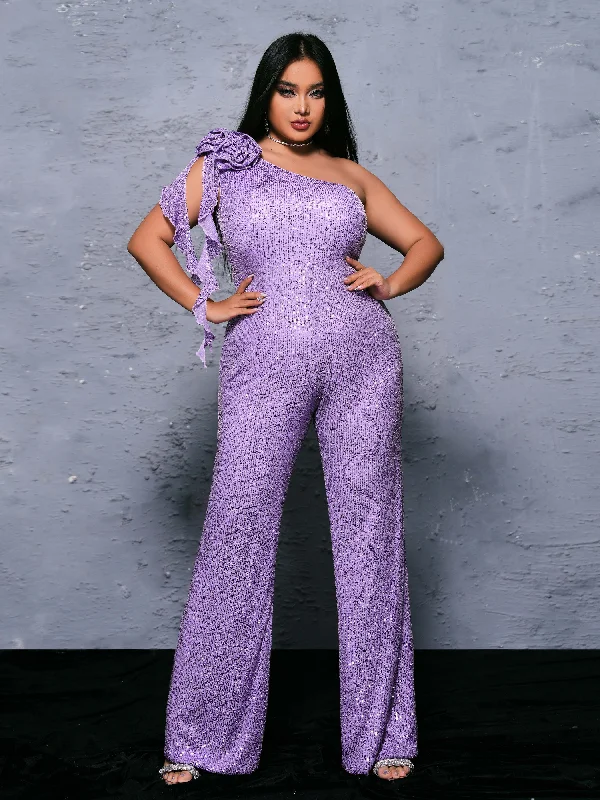 Plus Appliqued Sleeveless Sequin Jumpsuits PRX70069