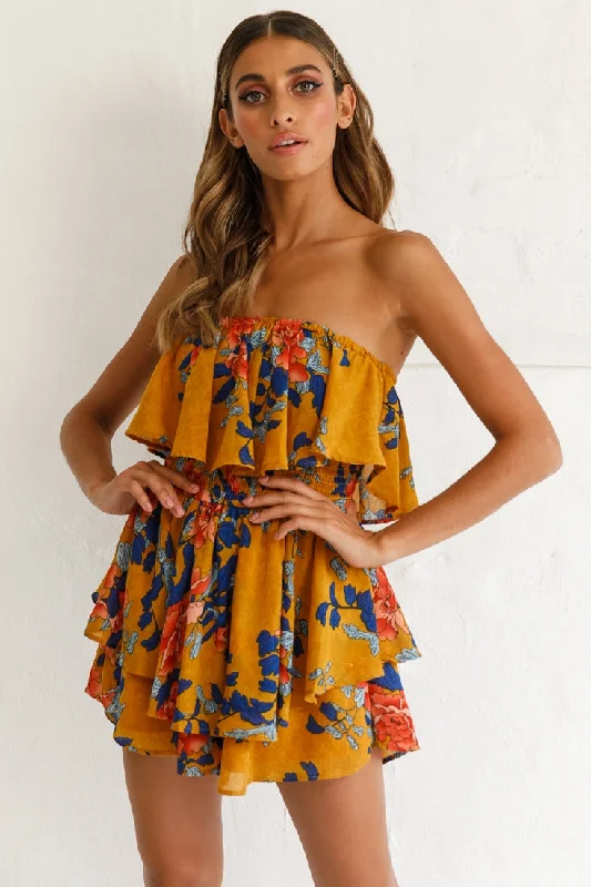 Skylar Dressy Tube Top Romper Yellow Mustard