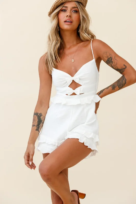 Sweet Dreams Bow Detail Frill Romper White