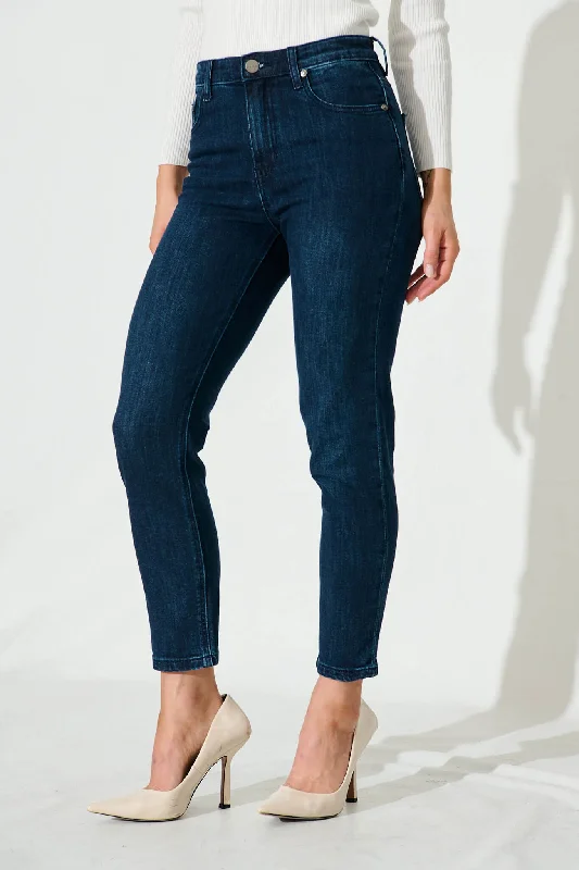 Ace High Rise Straight Leg Jean In Dark Blue Denim