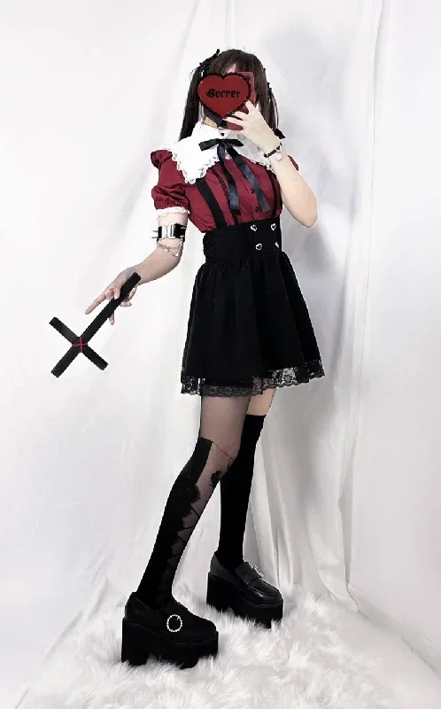 bfmunderground-idoljirai-kei-stand-collar-blouse-skirt-set