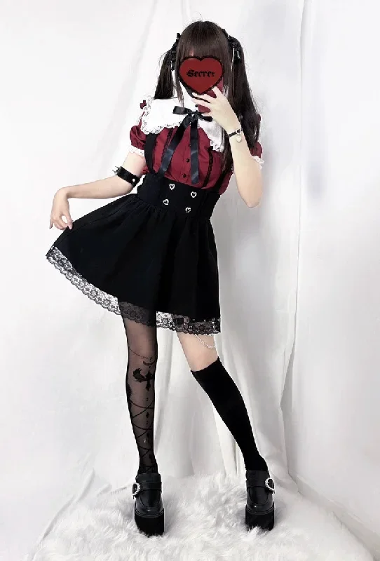 bfmunderground-idoljirai-kei-stand-collar-blouse-skirt-set