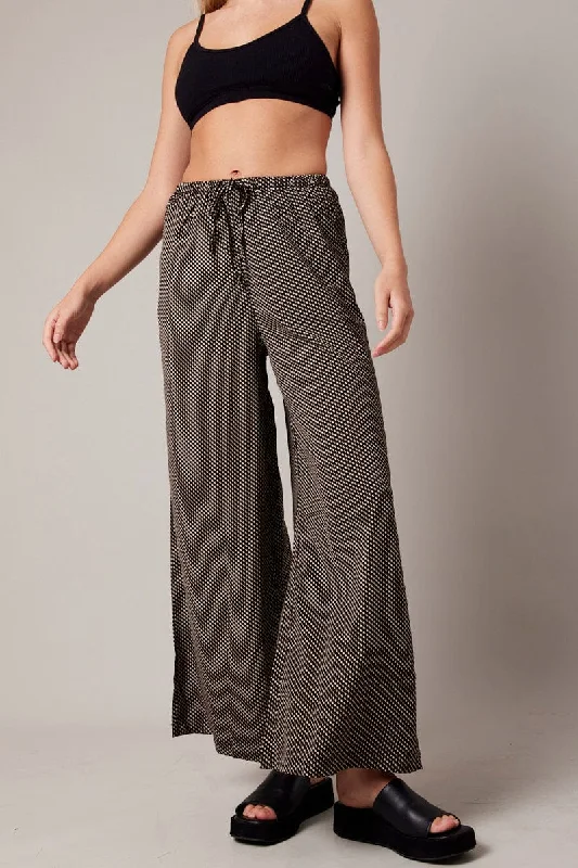 Black Geo Wide Leg Pants High Rise