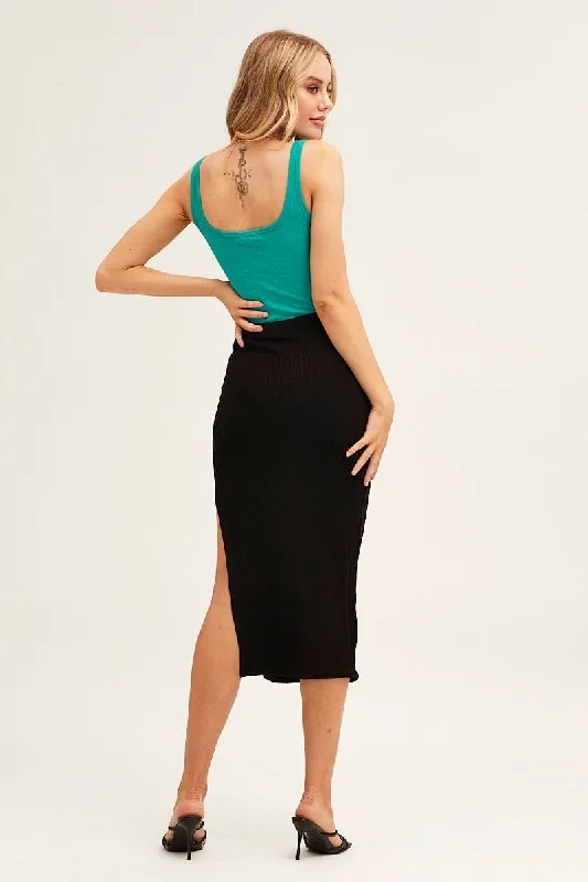 black-midi-skirt-high-rise-side-split-rib-sm2472-46pb