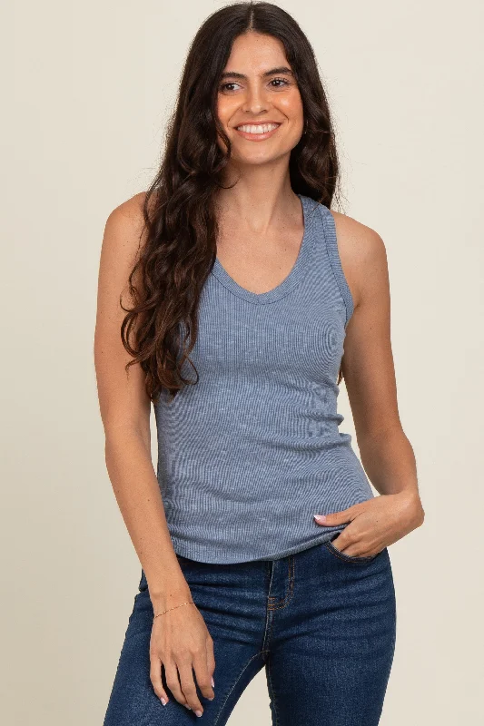 blue-v-neck-ribbed-maternity-tank-top