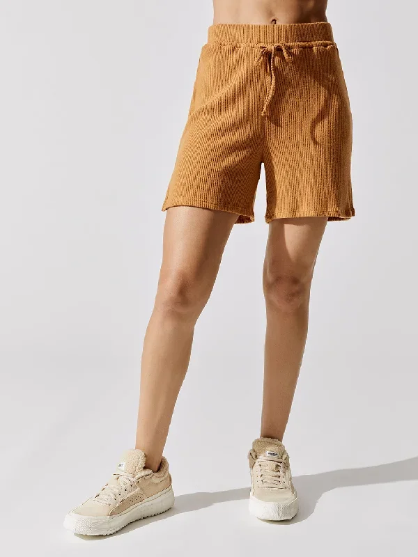 Brushed Ribbed Boyfriend Short - Brown Sugar