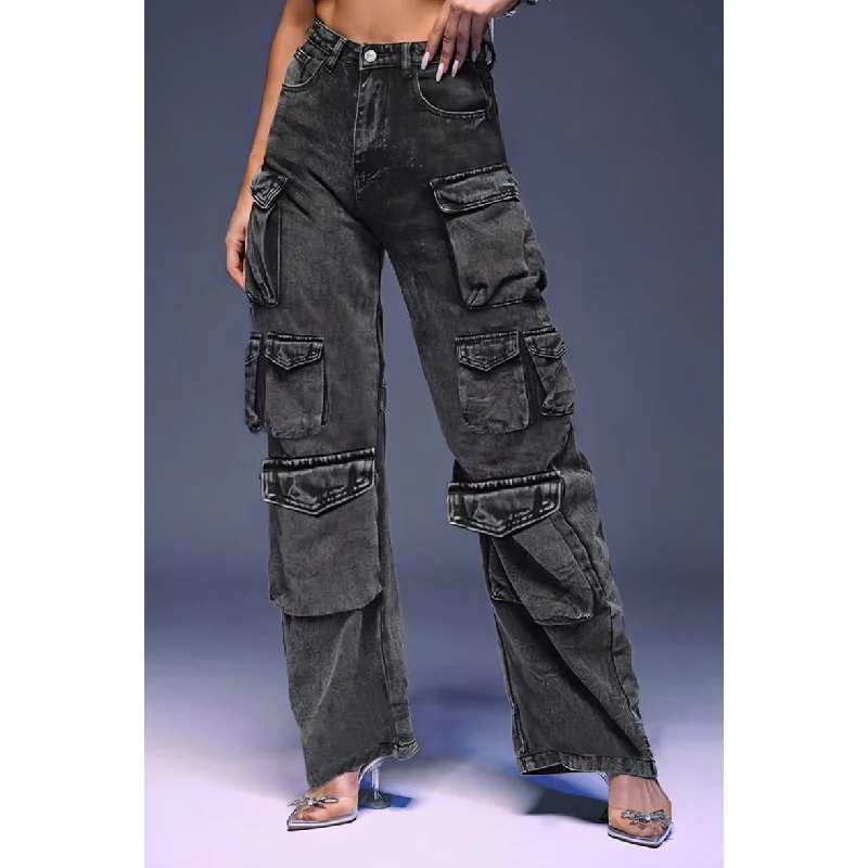 Denim Washed Cargo Pants